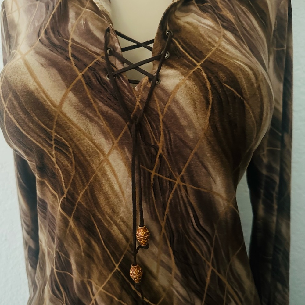 Brown Lace-Up Blouse
